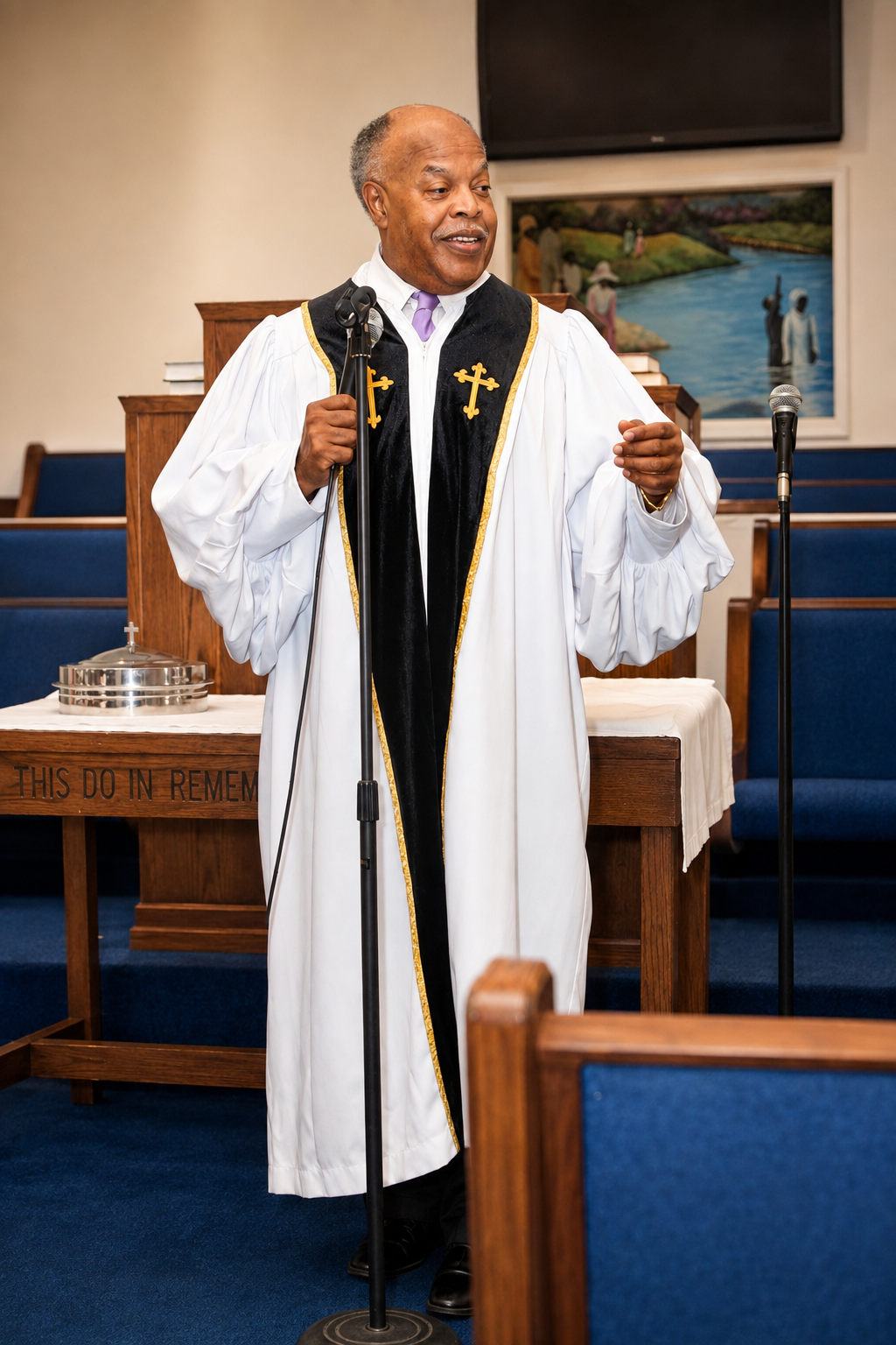 Reverend David Simmons thanking the congregation after his trial sermon